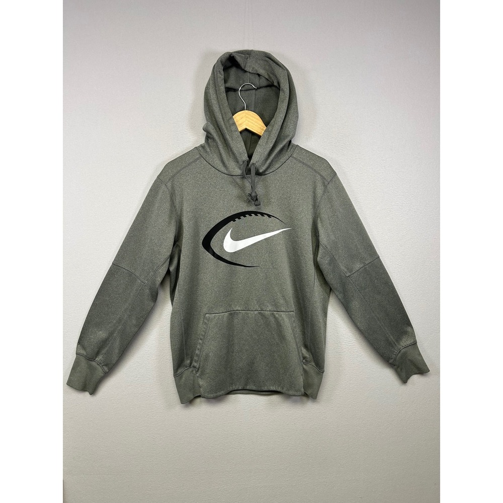 Athletic Nike Mens Small Gray Dri-FIT Football Swoosh Graphic Pullover Hoodie‎
